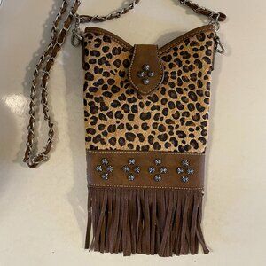 Blazin Roxx Crossbody Animal Print Fringed Chain Leather Strap Studded NEW